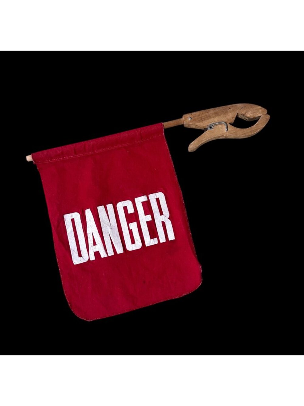 Vintage Danger Red Flag Wooden Clamp 1930s Wide Load Trucker Industrial Nautical